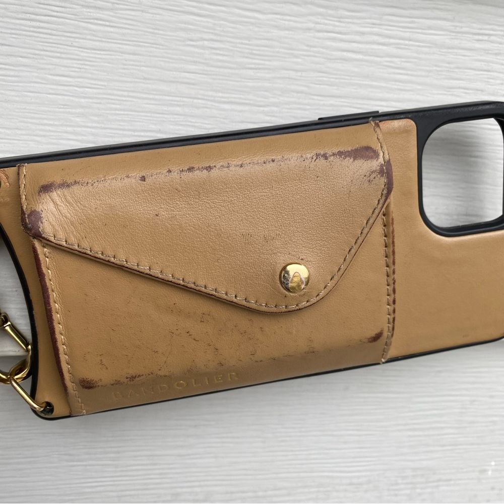 Bandolier Beige Leather iPhone 13 Case with Gold Detail